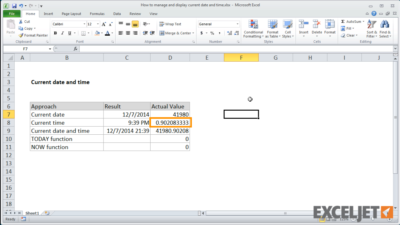 Display Current Date In Excel